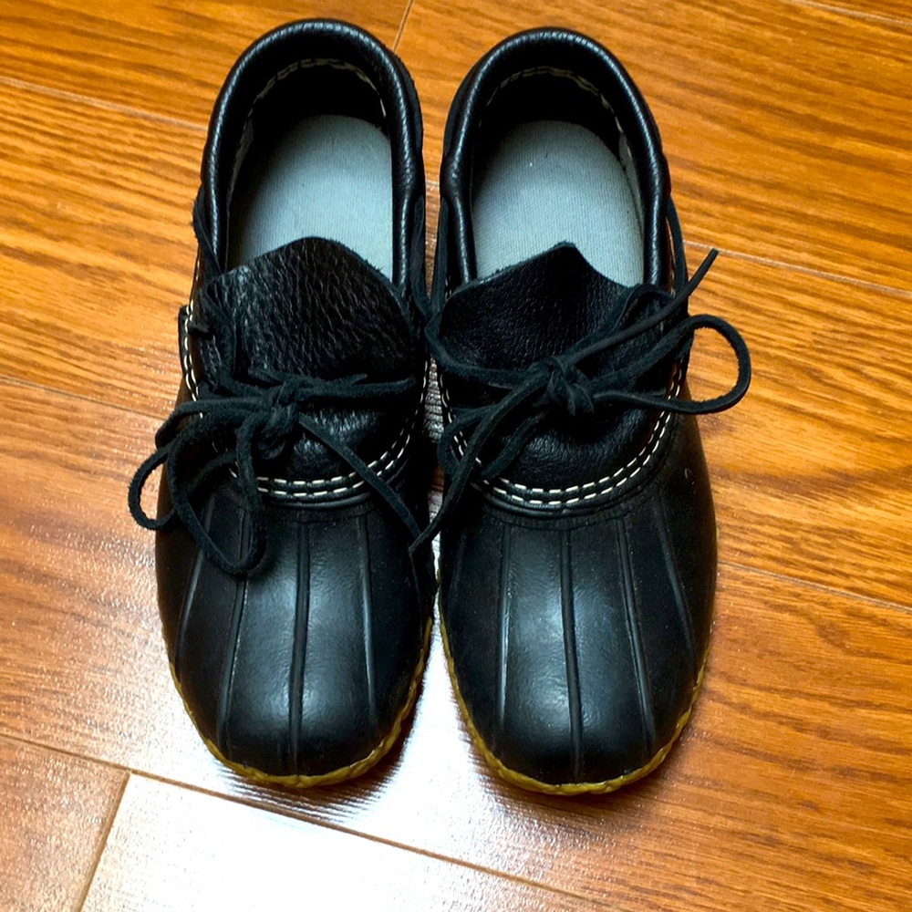 LL bean black on black leather womens mocs rubber bean boots shoes slides short